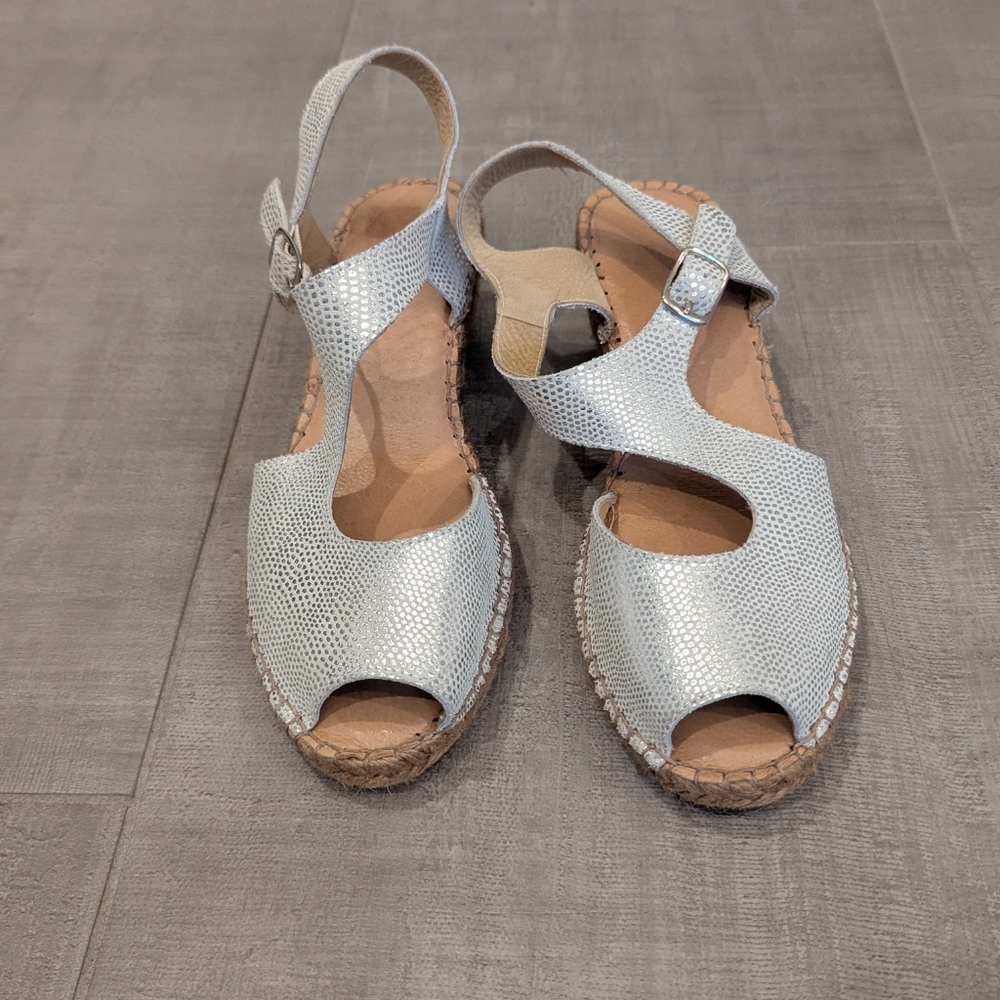 Silver Peep Toe Women's Wedge Espadrille